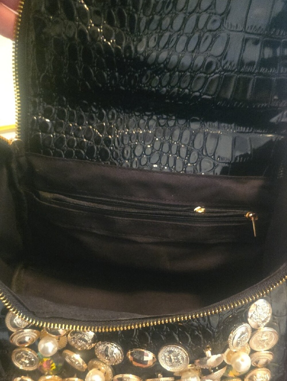 Embellished Black Crossbody Bag with Gold Accents - Picture 8 of 8